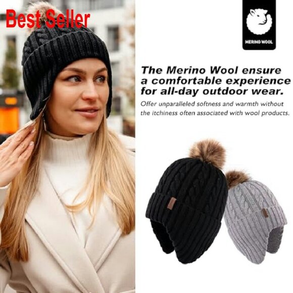 Wool Fleece Lined Ear Flap Beanie Detachable Pompom Classic Chic Winter Warm main image 5